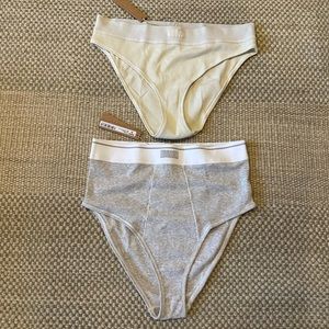 SKIMS Cotton Rib Mid-Rise & High-Rise Briefs | Size M | Gray Cream